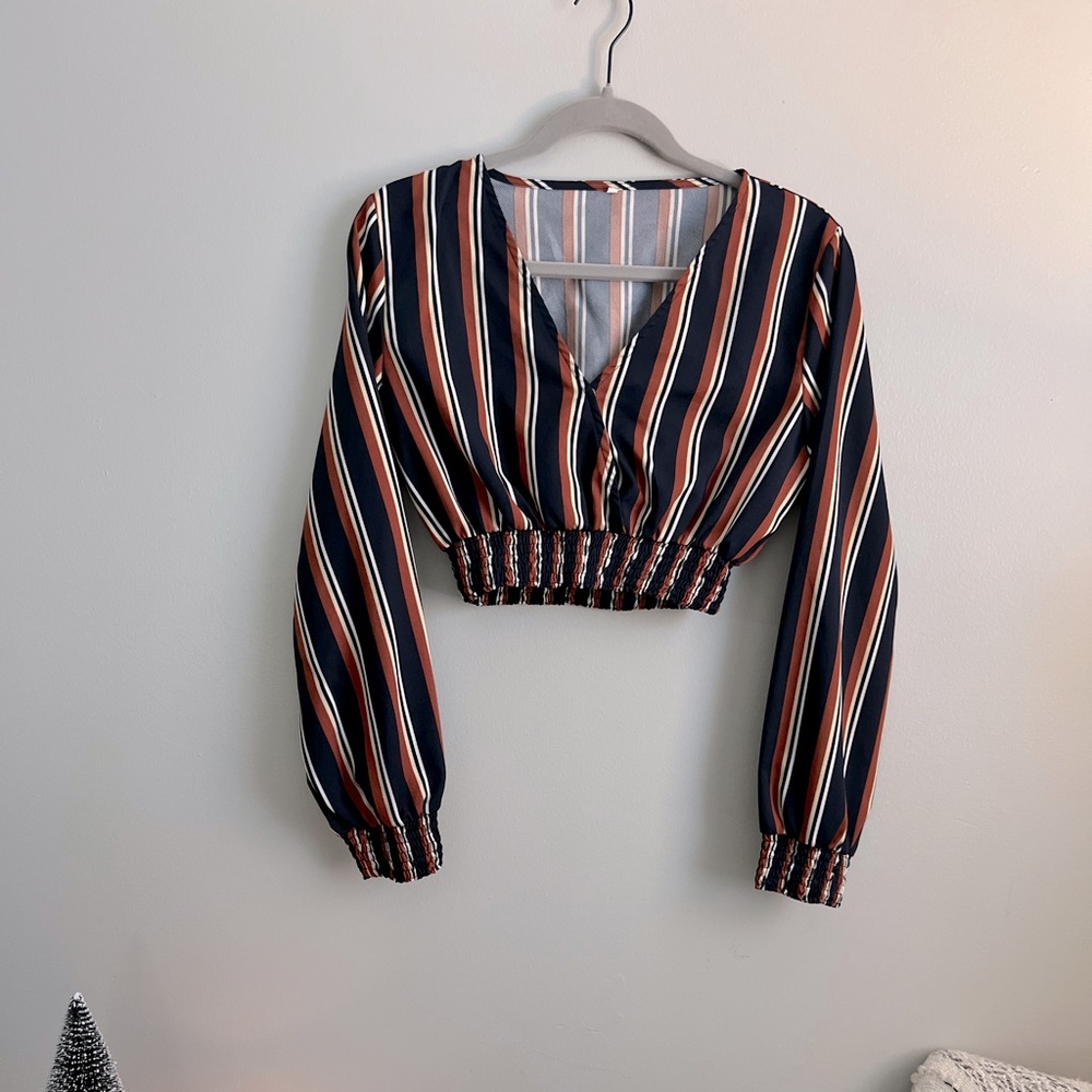 Striped long sleeve crop top